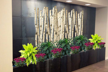 An image of a feature wall in a corporate office with a custom design
